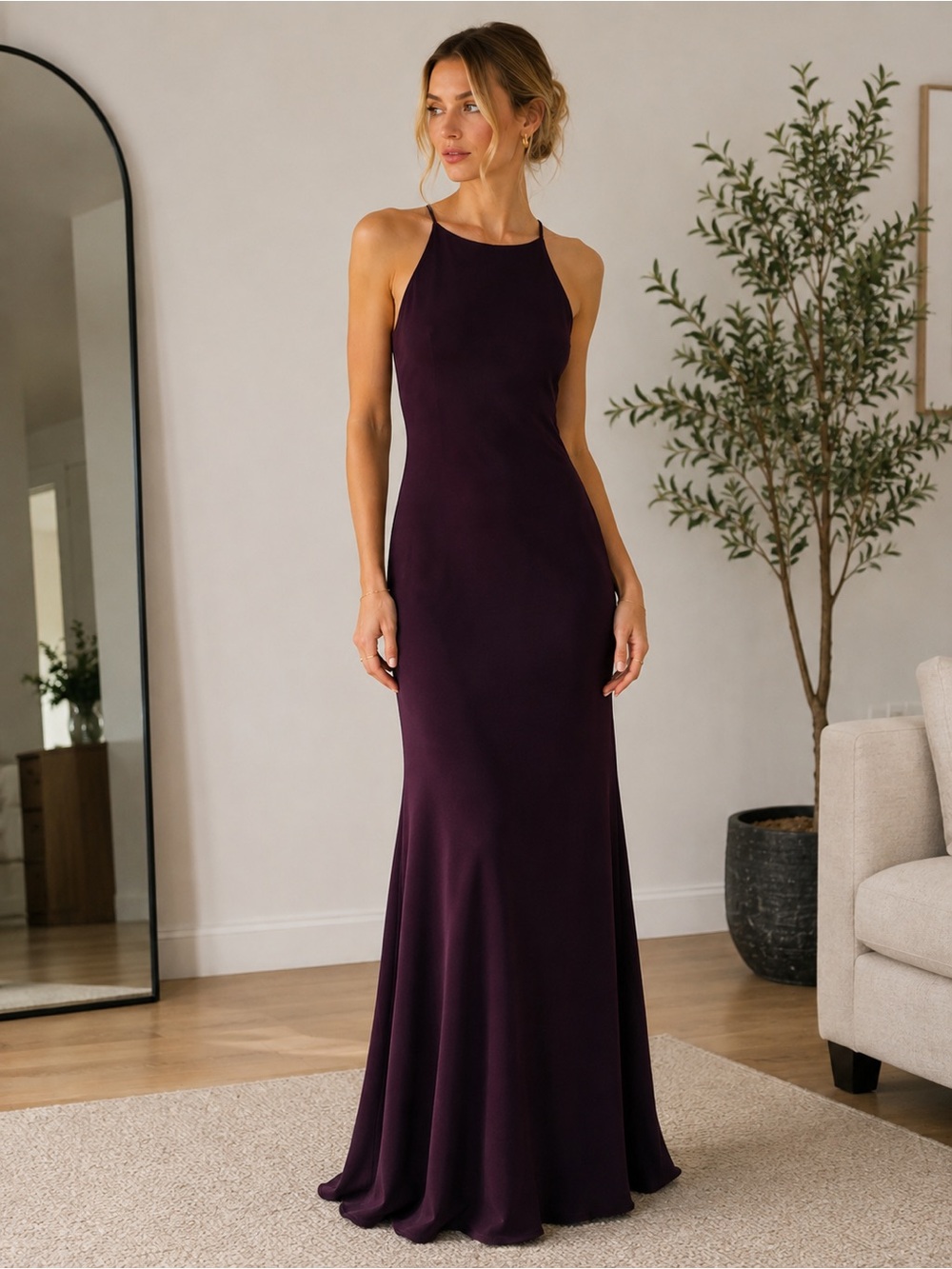 Calvin Klein Purple Plum Floor Length Halter Formal Maxi Dress Size 6